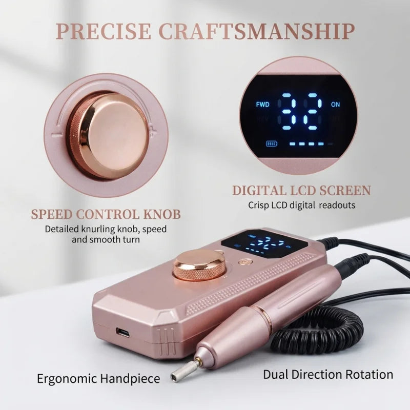 Rose Gold Professional Nail Drill Machine – 32 Speed Electric Manicure & Pedicure Kit