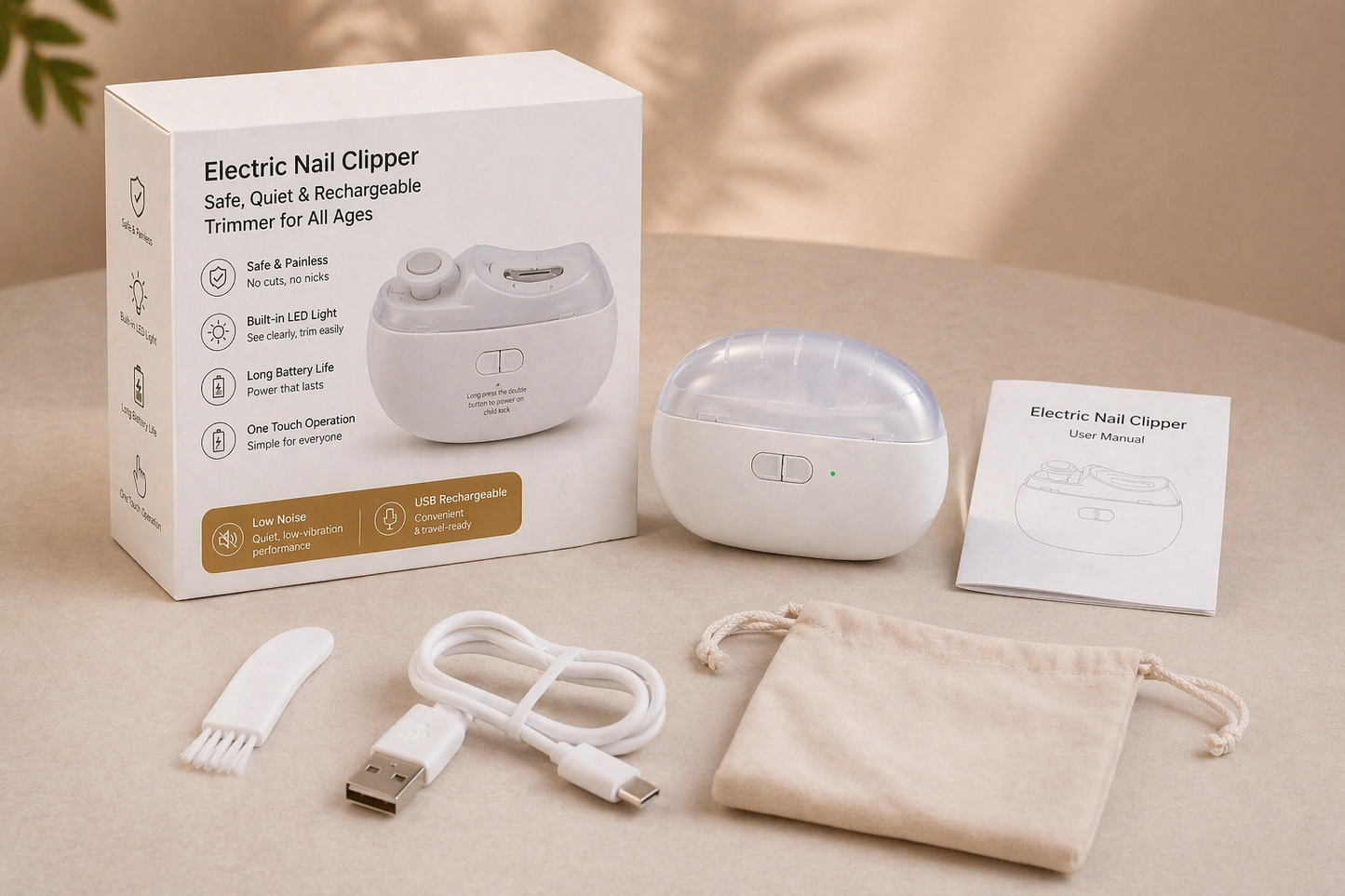 Electric Nail Clipper with LED Light – Safe, Quiet & Rechargeable Trimmer for All Ages