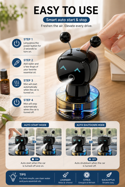 Smart Car Air Freshener AI Rechargeable Car Aroma Diffuser Smart Eyes 4 Levels of Adjustable Intelligent Car Diffuser Gift