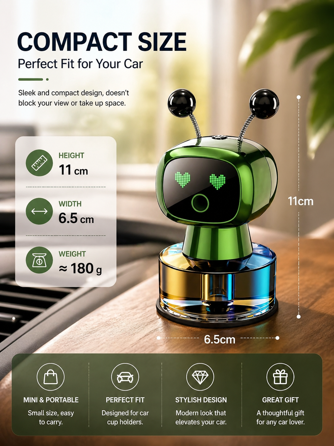 Smart Car Air Freshener AI Rechargeable Car Aroma Diffuser Smart Eyes 4 Levels of Adjustable Intelligent Car Diffuser Gift