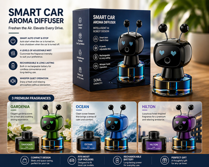 Smart Car Air Freshener AI Rechargeable Car Aroma Diffuser Smart Eyes 4 Levels of Adjustable Intelligent Car Diffuser Gift