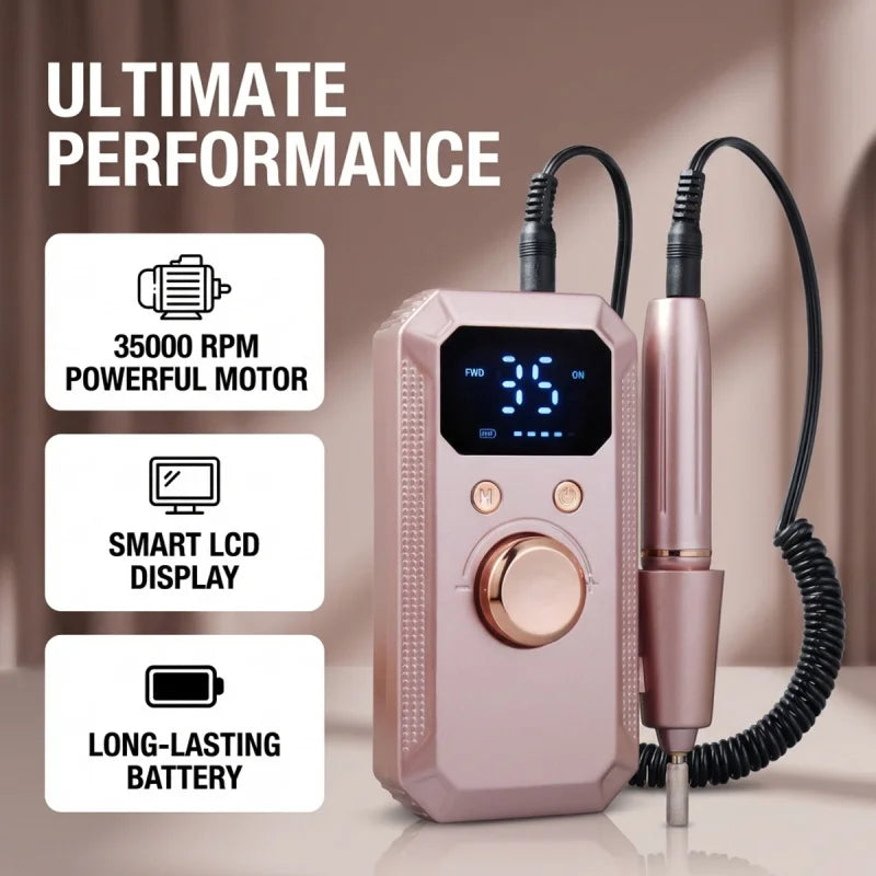 Rose Gold Professional Nail Drill Machine – 32 Speed Electric Manicure & Pedicure Kit